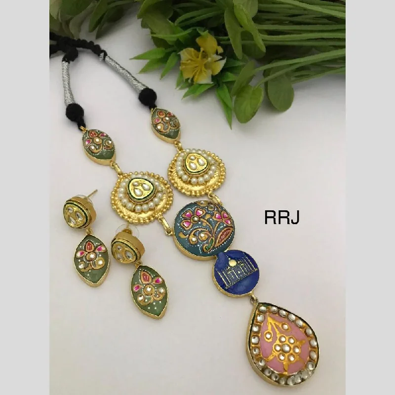 women's antique necklace-FS Collection Gold Plated Multi Color Necklace Set