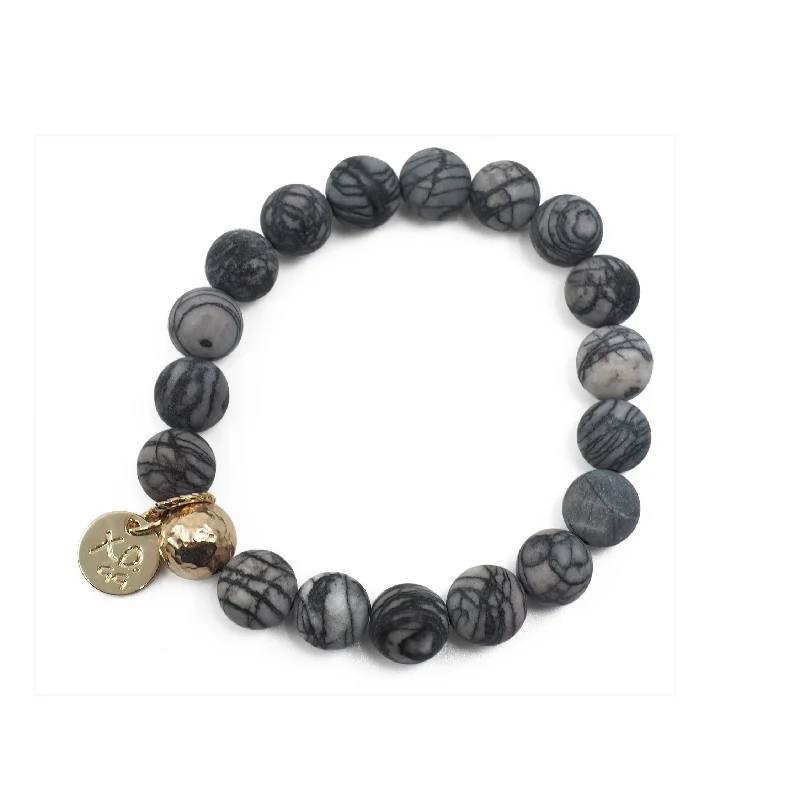 women's gemstone necklace-The Luna Bracelet in Grey Marble