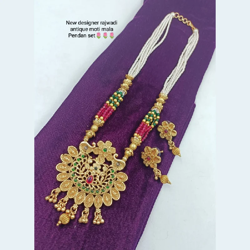 women's modern necklace-Manisha Jewellery Gold Plated Long Necklace Set