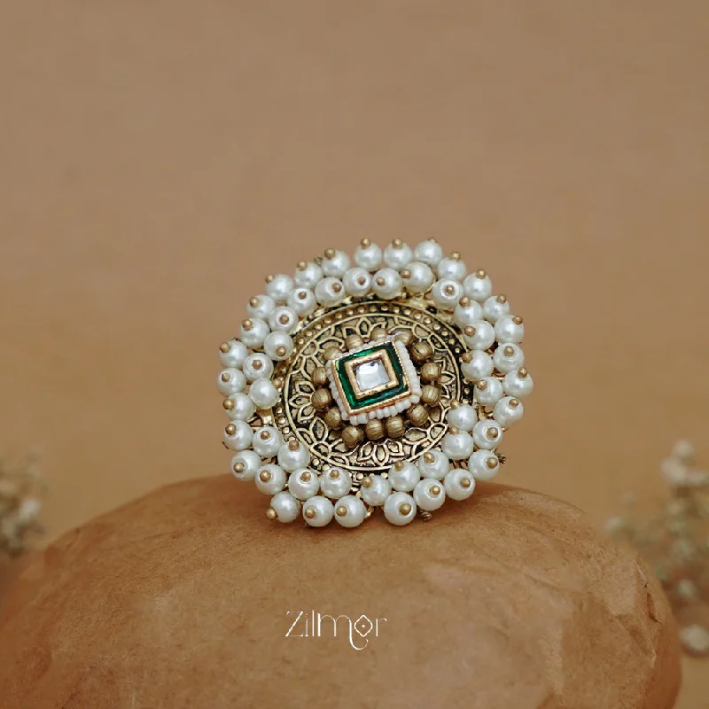 women's stacking ring-ZA1011166 - Pearl Cluster Adjustable Ring