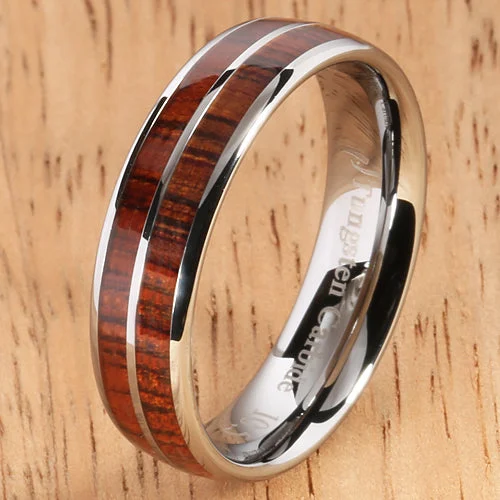 women's topaz engagement ring-6mm Natural Hawaiian Koa Wood Inlaid Tungsten Double Row Wedding Ring