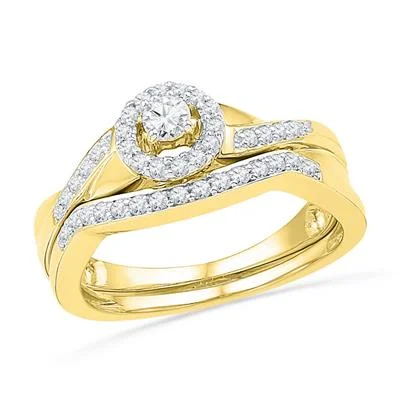 women's bohemian engagement ring-10K DIAMOND BRIDAL WEDDING RING SET 3/8 CTTW