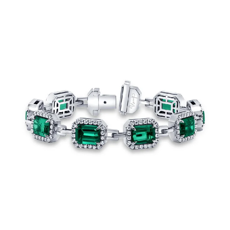 women's dragon necklace-Uneek Precious Collection Halo Emerald Cut Green Tourmaline Bracelet