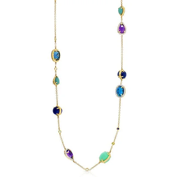 women's handmade necklace-Diamond and Multi Gemstone Necklace