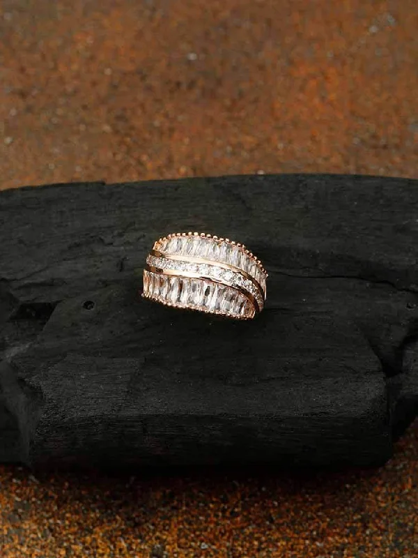 women's nature-inspired ring-Rose Gold Gokul Zirconia Ring - EOSS