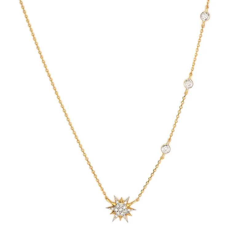 women's minimalist necklace-Delicate Sunburst Love Explosion Diamond Bezel Necklace