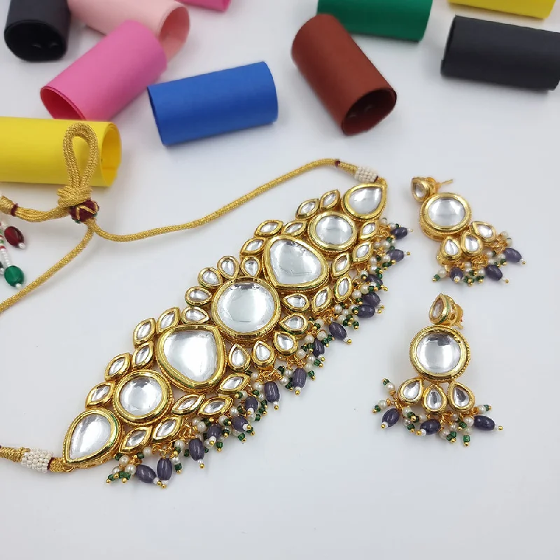 women's dainty necklace-JCM Gold Plated Kundan Choker Necklace Set