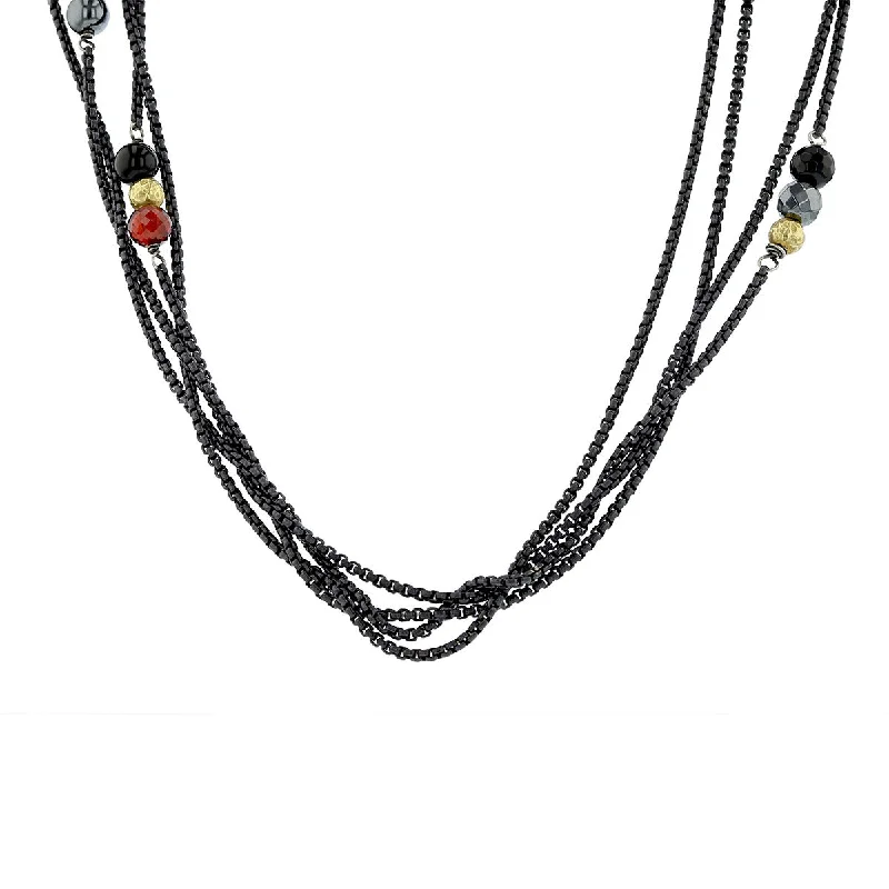 women's ruby necklace-David Yurman Garnet, Hematite and Black Onyx Bead Necklace