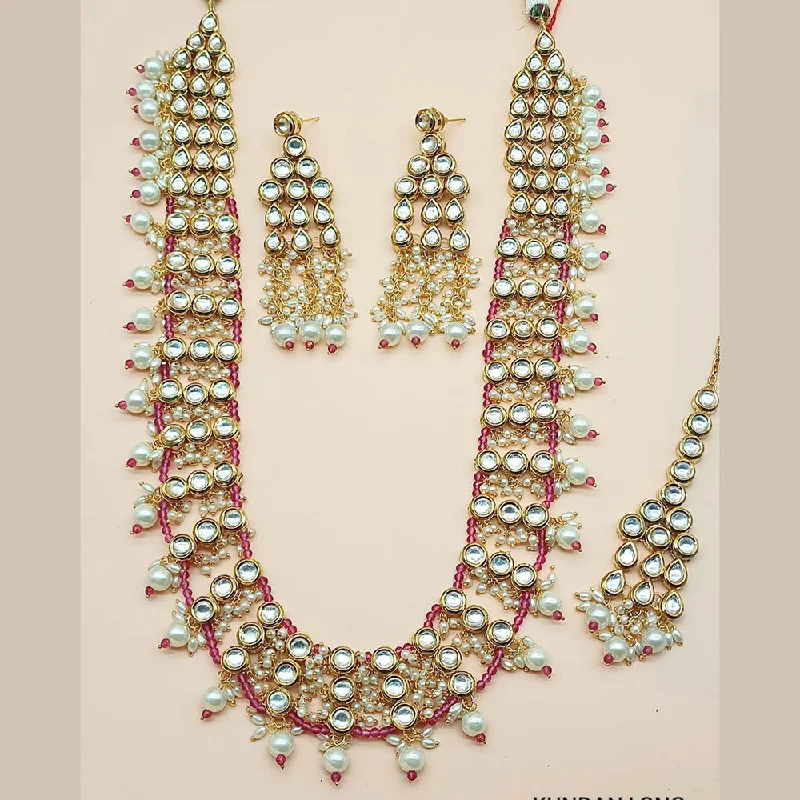 women's opal necklace-Padmawati Bangles Gold Plated Kundan Stone Long Necklace Set