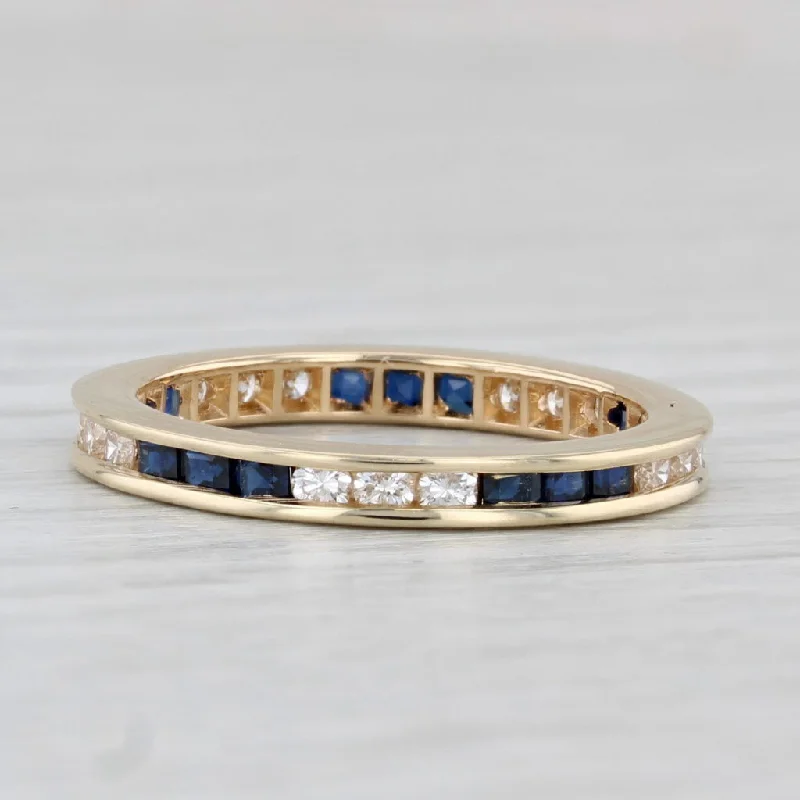 women's elegant engagement ring-1.35ctw Blue Sapphire Diamond Eternity Band 14k Gold Stackable Wedding Ring