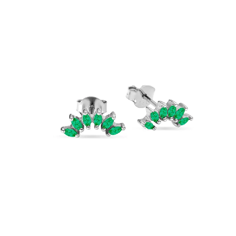 women's aquamarine ring-Sterling Silver Stud - Emerald CZ Arch