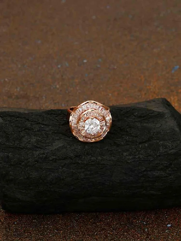 women's three-stone ring-Rose Gold Lyric Zirconia Ring - EOSS