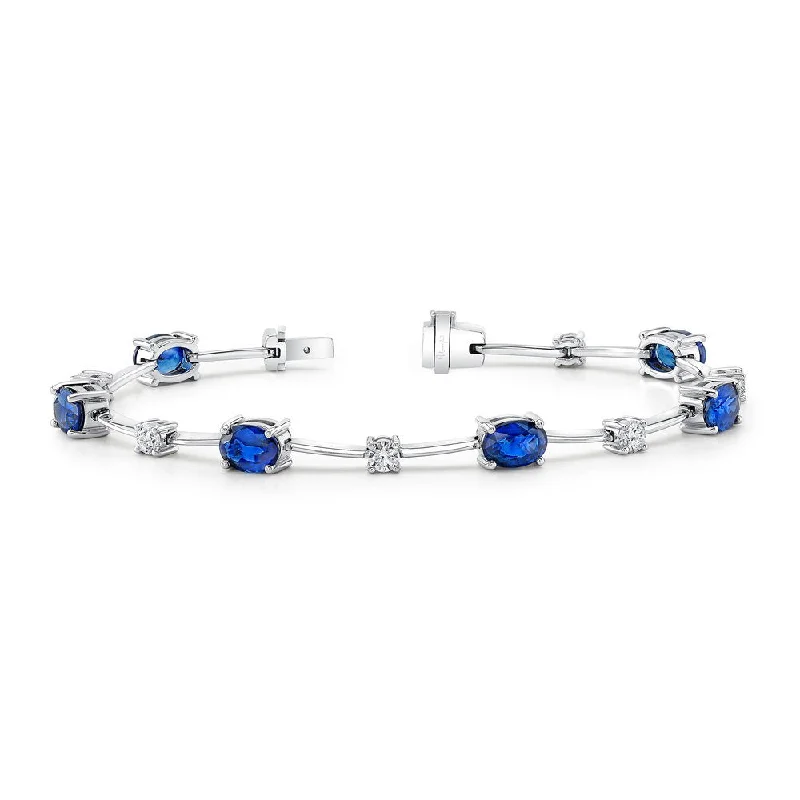 women's thin chain necklace-Uneek Precious Collection Oval Shaped Blue Sapphire Bracelet