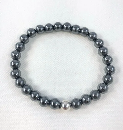 women's gothic necklace-Men's Bracelet, Hematite with Sterling Silver Bead