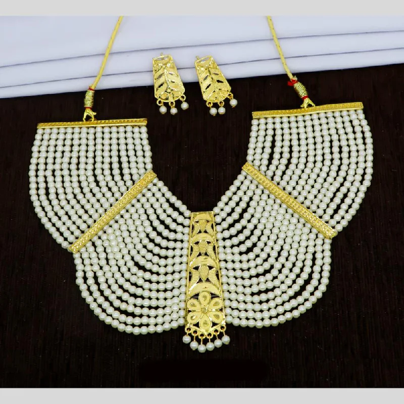 women's monogram necklace-Mahavir Dye Gold Pearl Necklace Set