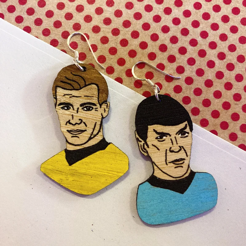 women's ruby ring-Dangles: Kirk and Spock