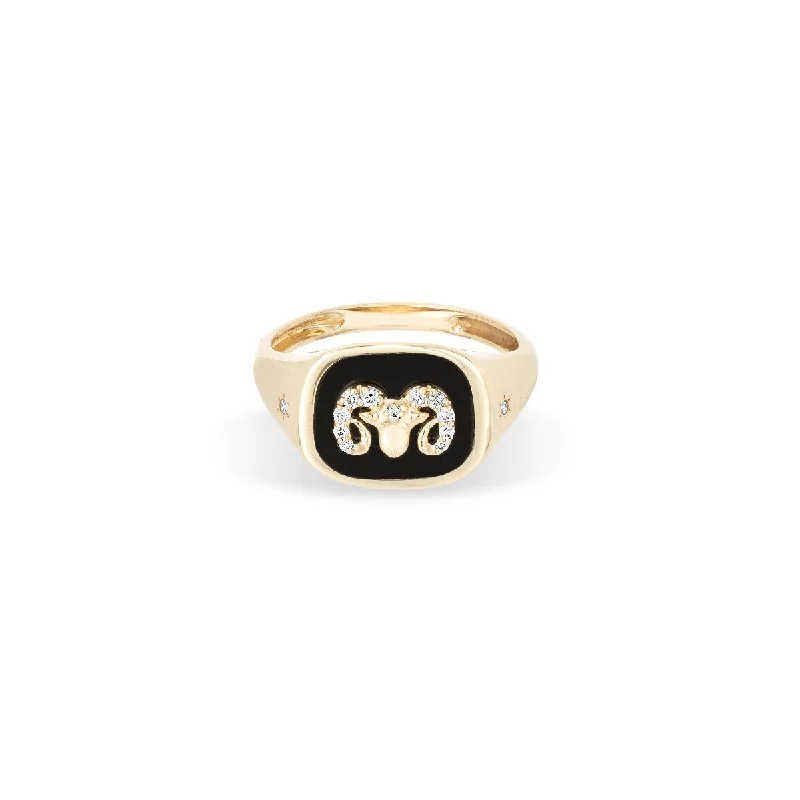 women's birthstone ring-Zodiac Ceramic + Diamond Aries Signet Ring