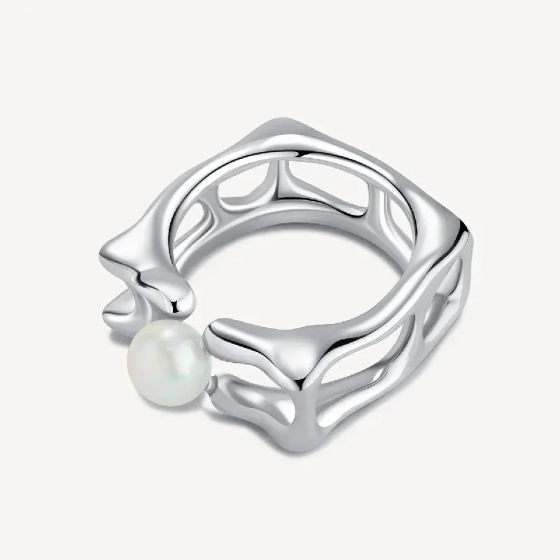 women's adjustable ring-Geometric Pearl Ring