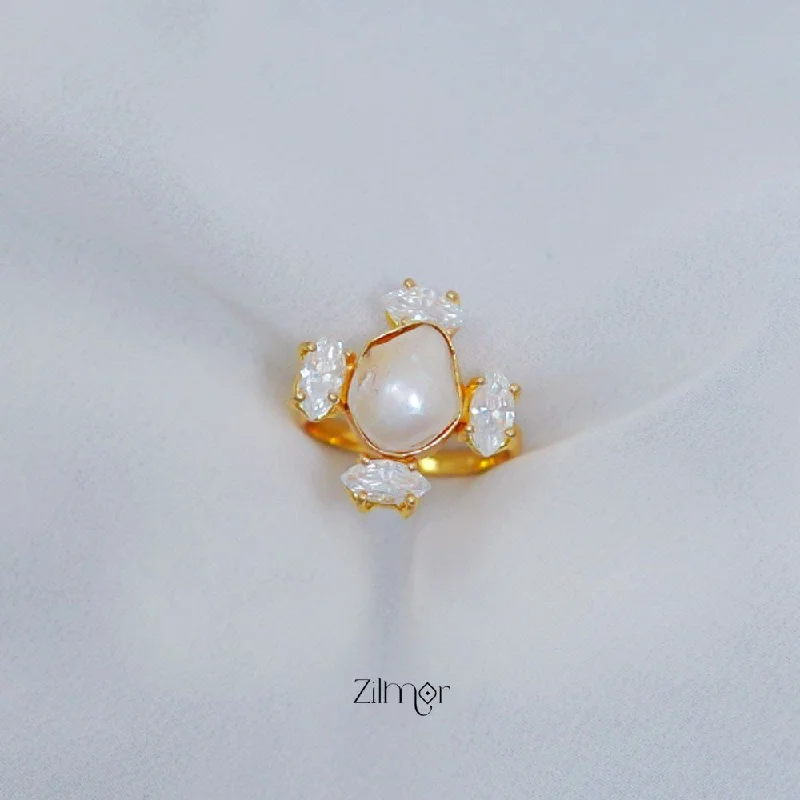 women's simple ring-ZA101144 -  AD Stone with  Pearl Ring