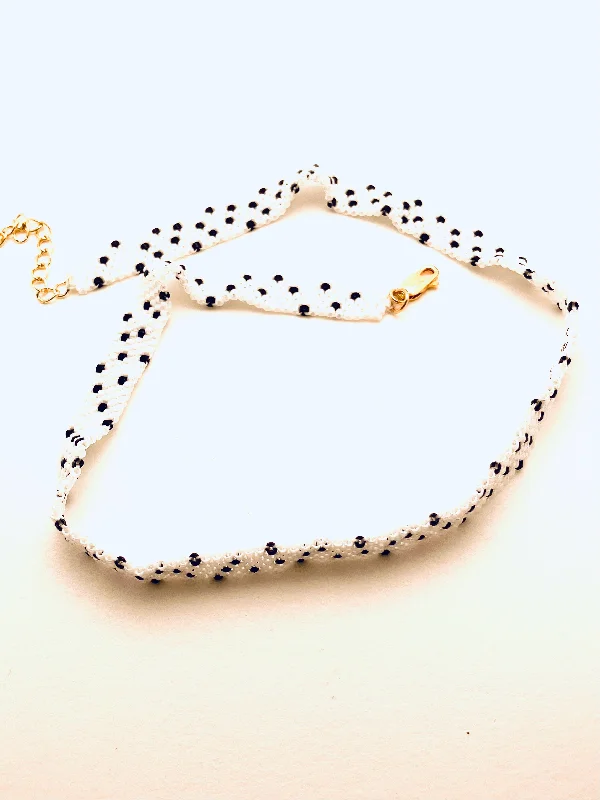 women's diamond necklace-Beaded Wrap Bracelet, White and Black