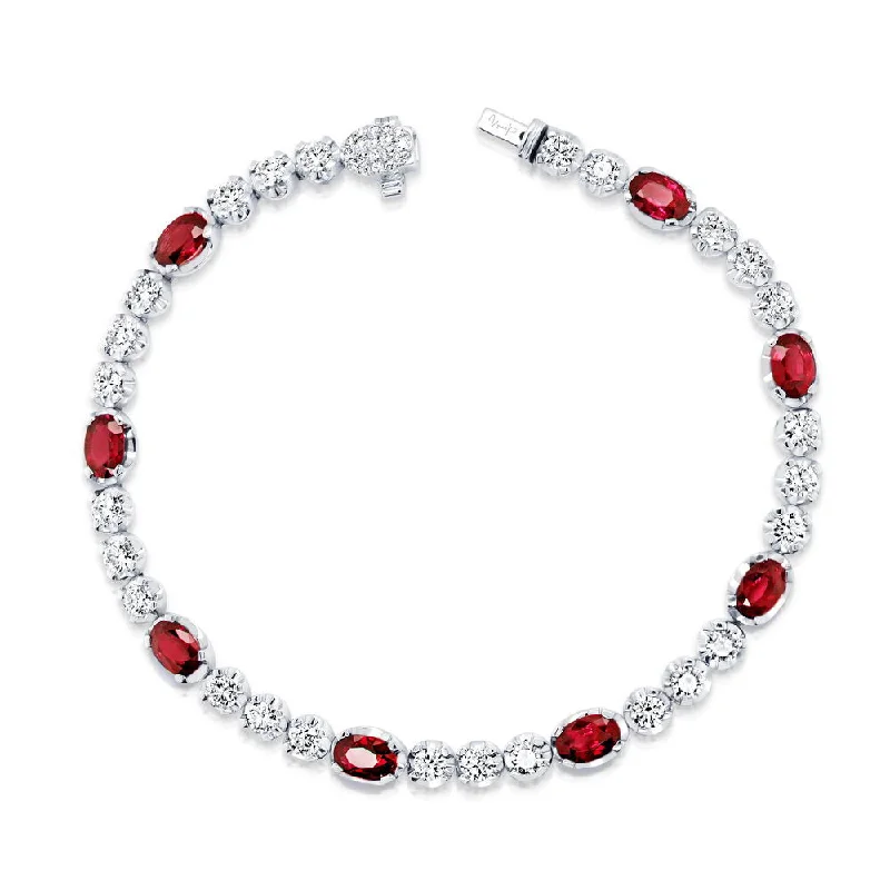 women's animal necklace-Uneek Precious Collection Strand Oval Shaped Ruby Link Bracelet