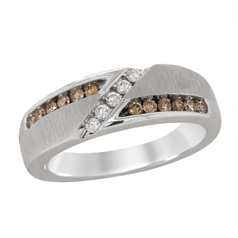 women's oversized engagement ring-MEN'S WHITE GOLD WEDDING RING WITH BROWN AND WHITE DIAMONDS, .51 CT TW