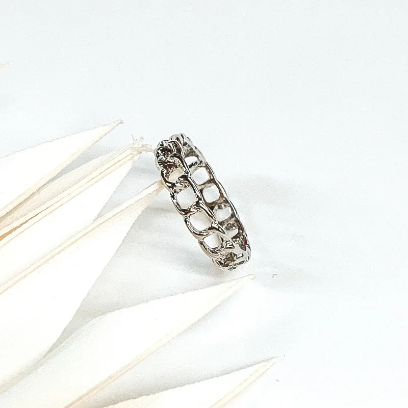 women's religious ring-Chain Link Ring in Silver Tone