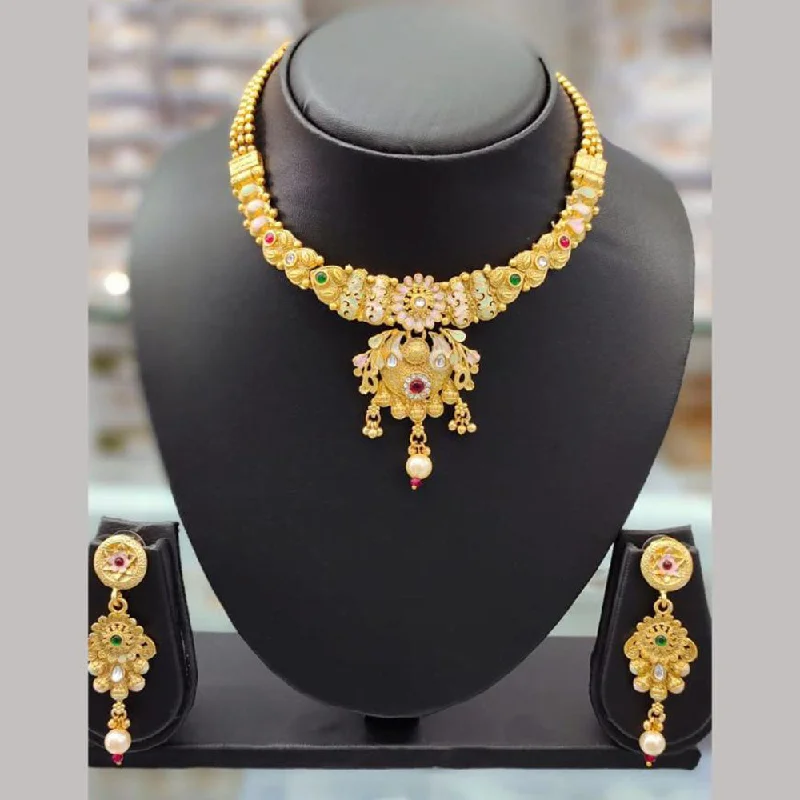 women's sapphire necklace-Anjali Jewellery Gold Plated Pota Stone Meenakari Necklace Set