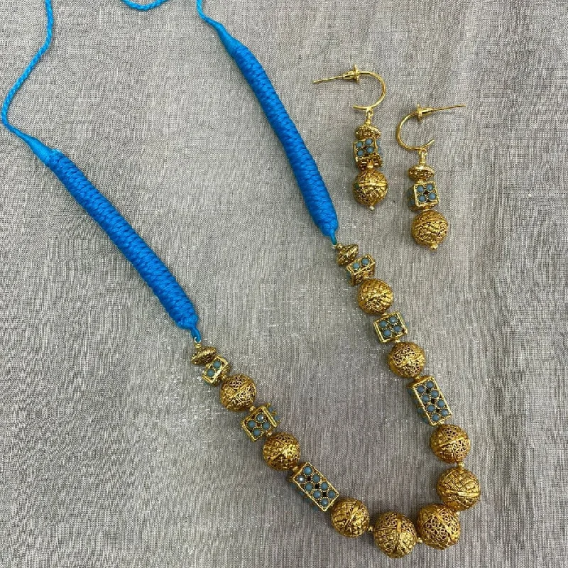 women's birthstone necklace-Jyoti Arts Gold Plated Beads Long Necklace Set