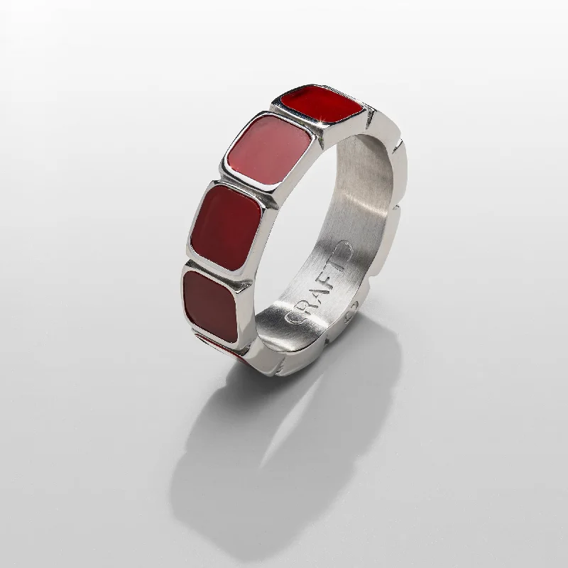 women's art deco ring-Red Stone Band Ring (Silver)