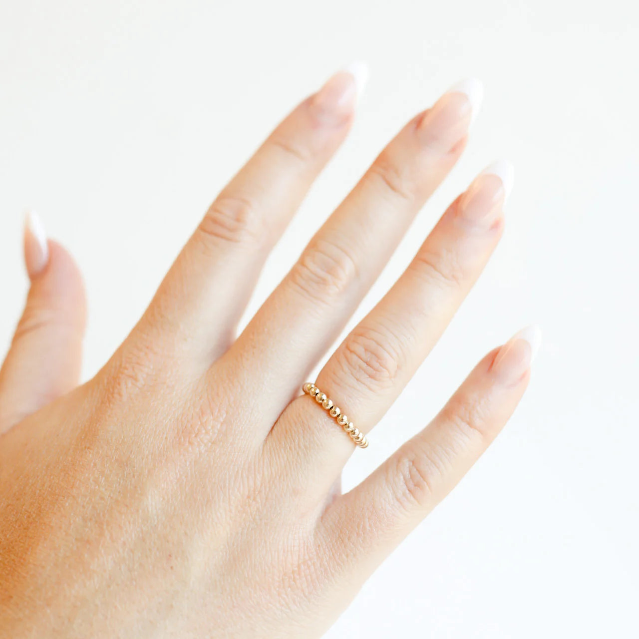 women's bezel setting ring-Beaded Blondes | Ella 2.5MM Beaded Band Ring in Gold