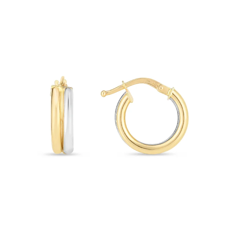 women's gold ring-14K Two-tone Double Round Hoops