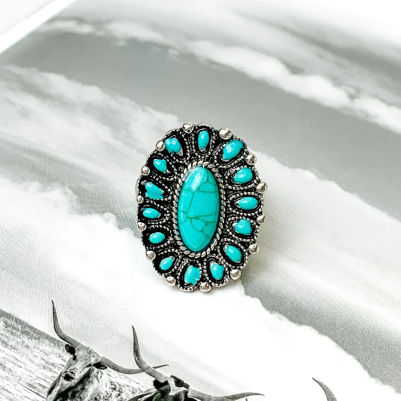 women's interlocking ring-Faux Turquoise Cluster Stretchy Ring