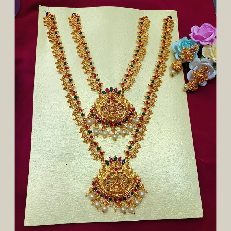 women's crystal necklace-Pooja Bangles Gold Plated Double Necklace Set