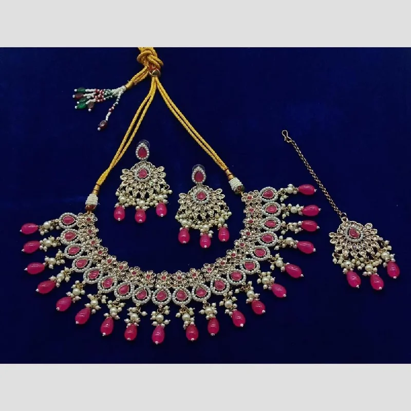 women's oval necklace-Anjali Jewellery Gold Plated Kundan Stone Necklace Set