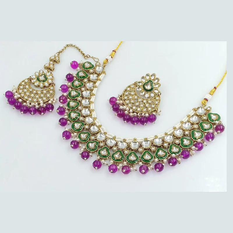 women's casual necklace-Rani Sati Jewels Gold Plated Kundan And Pearl Necklace Set