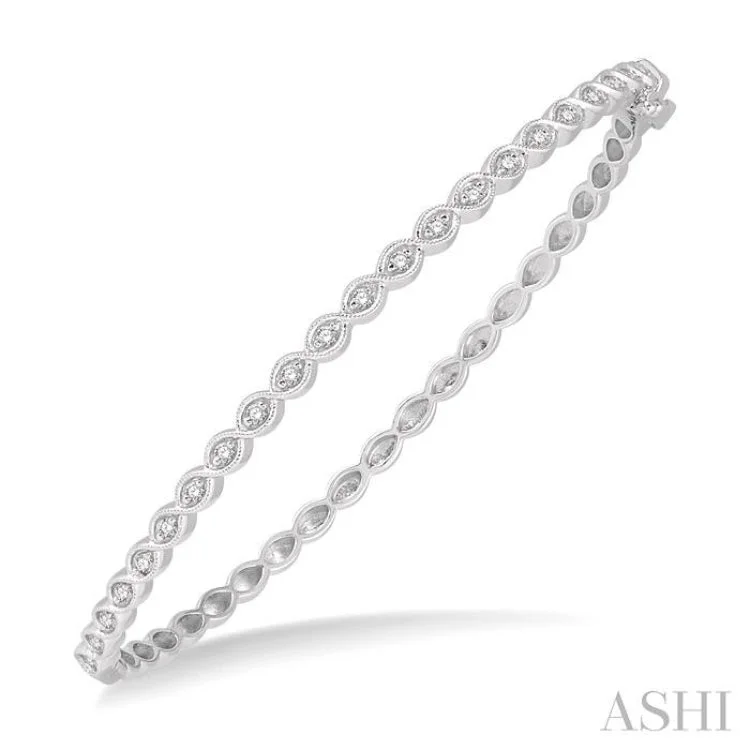 women's rectangle necklace-1/3 Ctw Marquise Mount Round Cut Diamond Stackable Bangle in 14K White Gold