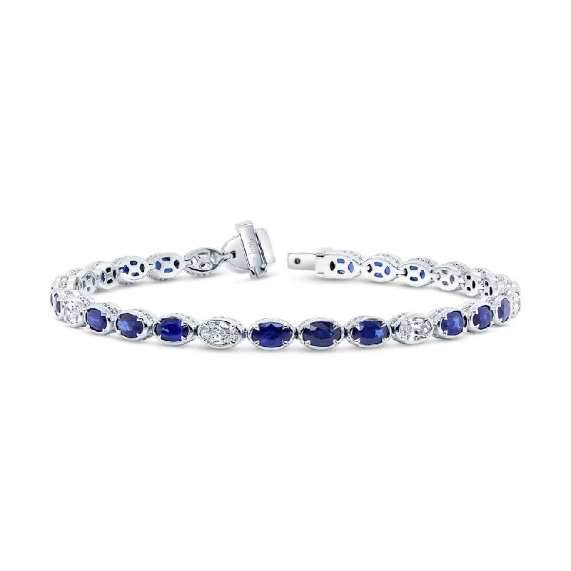 women's initial necklace-Uneek Precious Collection Bezel Oval Shaped Blue Sapphire Tennis Bracelet