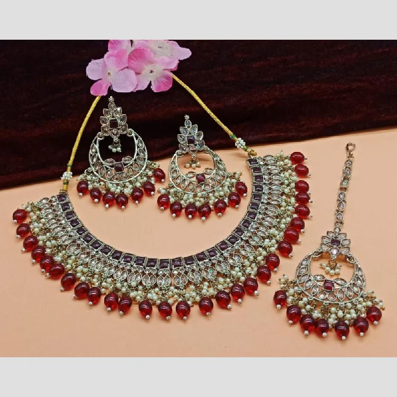 women's opal necklace-Anjali Jewellery Gold Plated Kundan Stone  Necklace Set