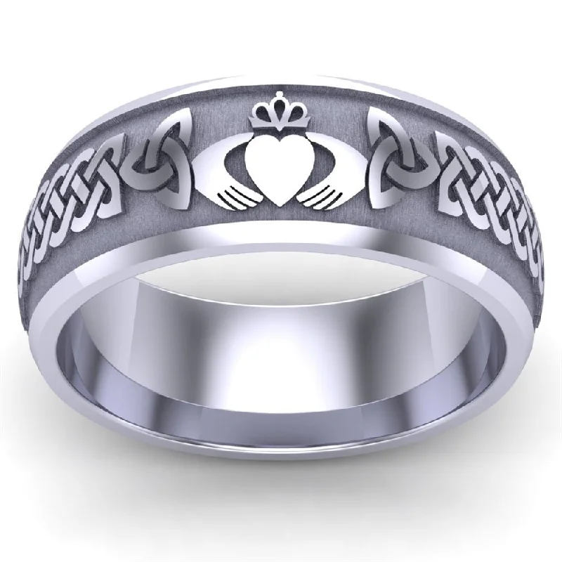 women's celestial engagement ring-Claddagh Wedding Ring UCL1-14W8M - 14K White Gold