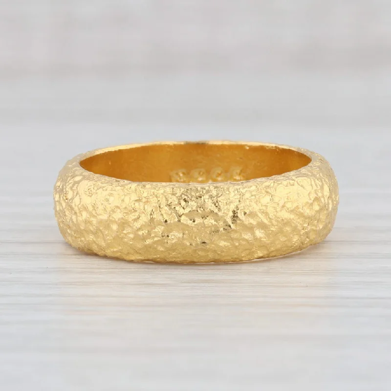 women's oval engagement ring-Custom Textured Band 9999 Fine Yellow Gold Size 10 Stackable Wedding Ring