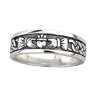 women's prong-setting engagement ring-Mens Sterling Silver Oxidized Claddagh Wedding Ring S2828