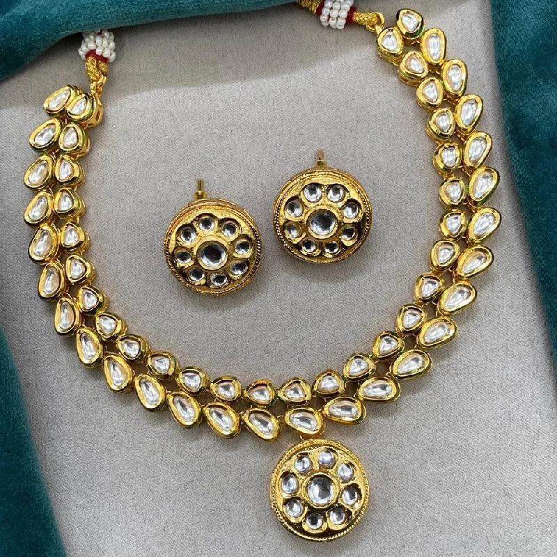 women's delicate necklace-Shagna Gold Plated Kundan Necklace Set