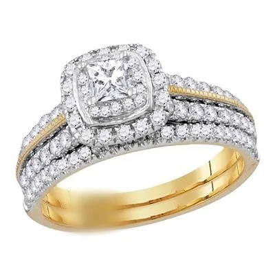 women's snake engagement ring-14K PRINCESS DIAMOND BRIDAL WEDDING RING SET 1 CTTW (CERTIFIED)