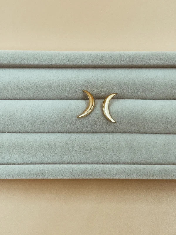 women's white gold ring-Medium Crescent Moon Studs in Gold Tone