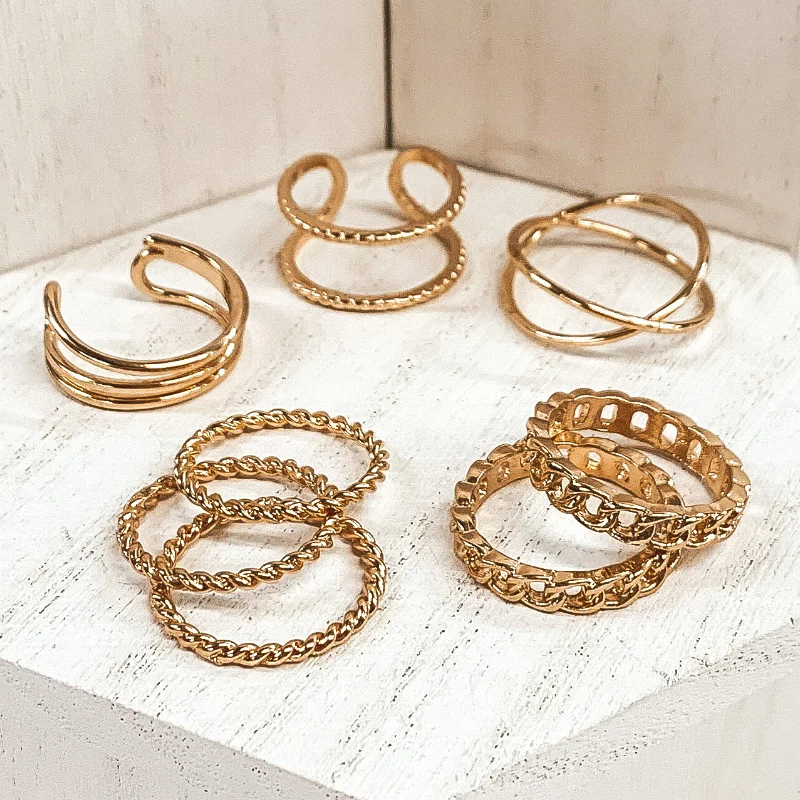 women's spiritual ring-Set of 8 | Balancing Trends Ring Set in Gold Tone