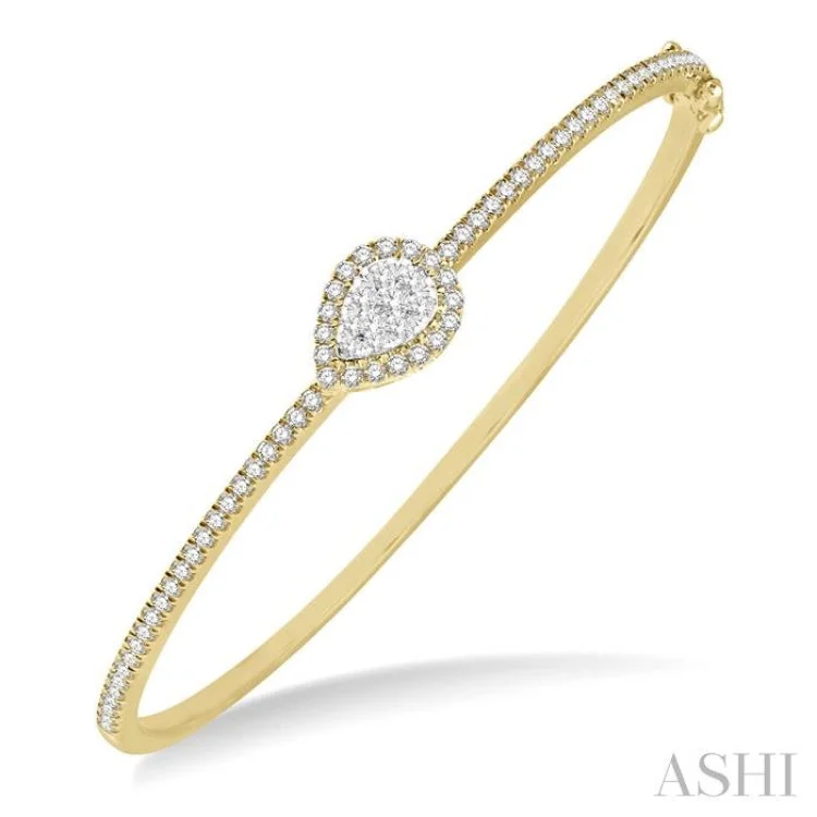 women's casual necklace-1 ctw Pear Shape Lovebright Round Cut Diamond Stackable Bangle in 14K Yellow and White Gold