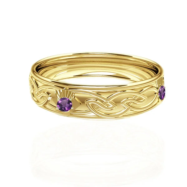 women's sun engagement ring-Celtic Flow Amethyst Thistle Wedding Ring