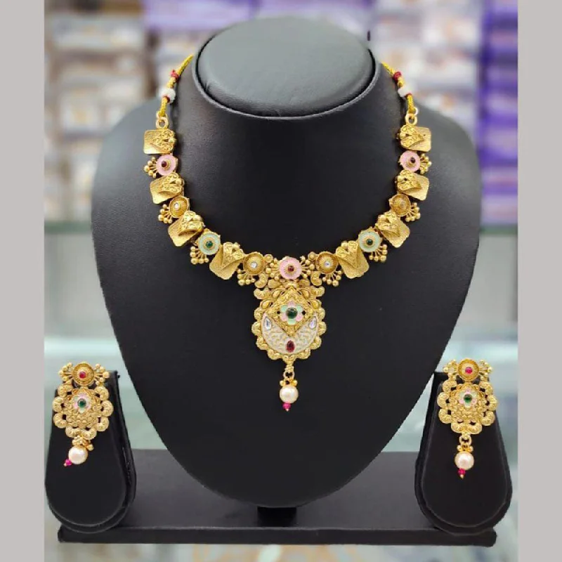 women's thick chain necklace-Anjali Jewellery Gold Plated Pota Stone Meenakari Necklace Set