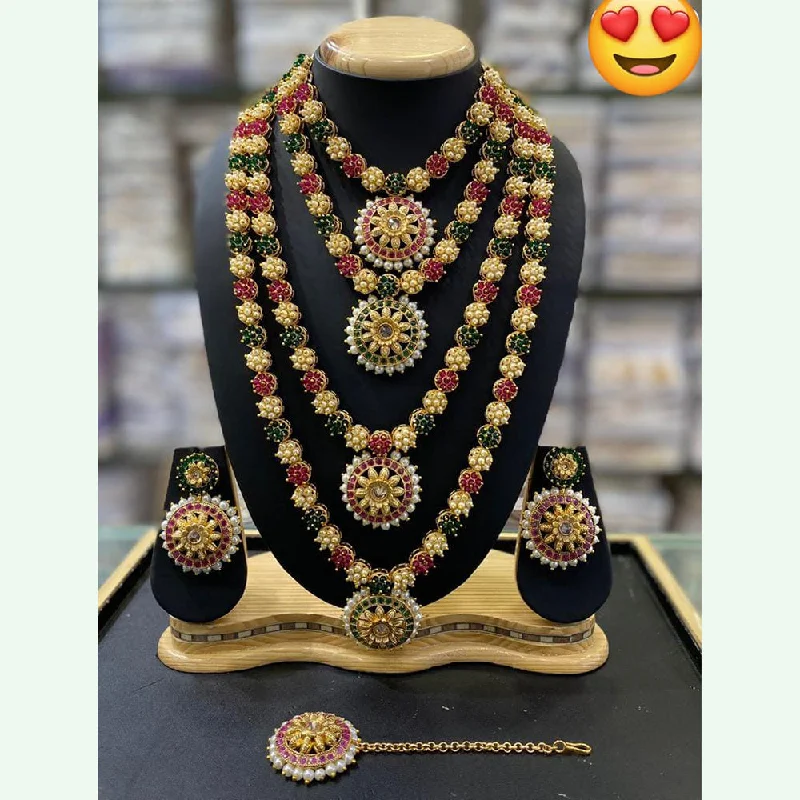 women's topaz necklace-Vaishnavi Fashion Impex Gold Plated Multi Layer Necklace Set